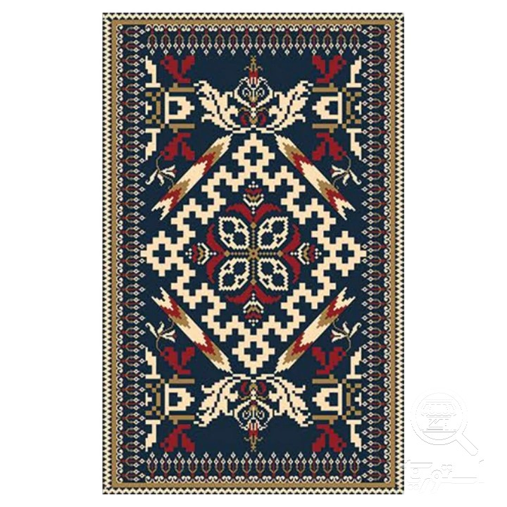 فرشینه مخمل ترک طرح عشایری کرم سرمه ای کد O171