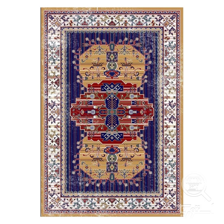 فرشینه مخمل ترک طرح عشایری سرمه ای کد U9-587