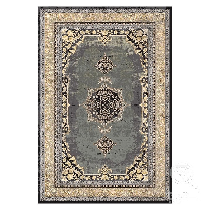 فرشینه مخمل ترک طرح لچک ترنج طوسی کد L6-510