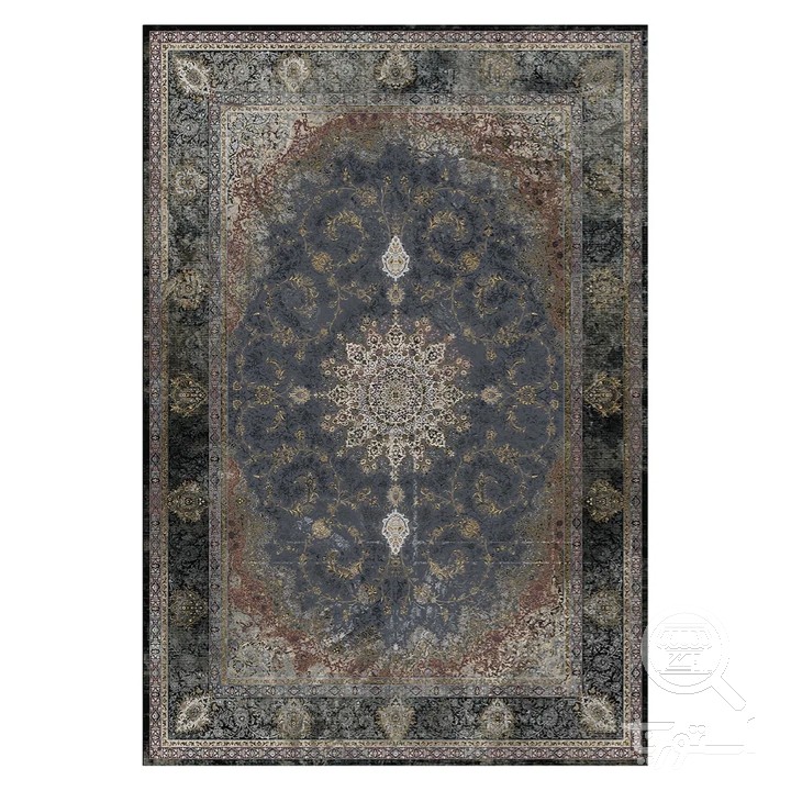 فرشینه مخمل ترک طرح پتینه سرمه ای کد L6-436