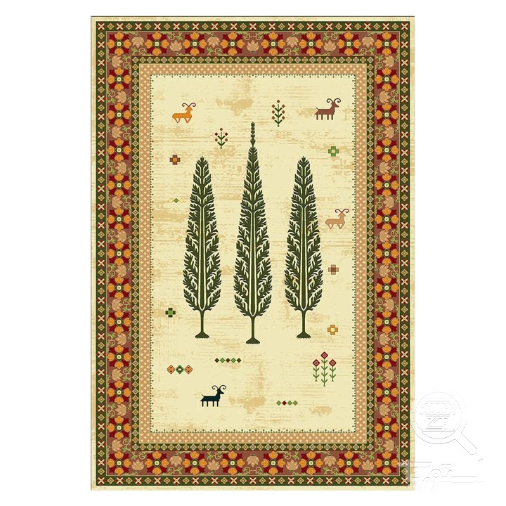 فرشینه مخمل ترک طرح گبه سرو کرم کد L6-355