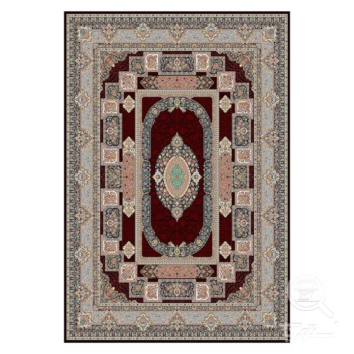 فرشینه مخمل ترک طرح قابی زرشکی کد L6-471