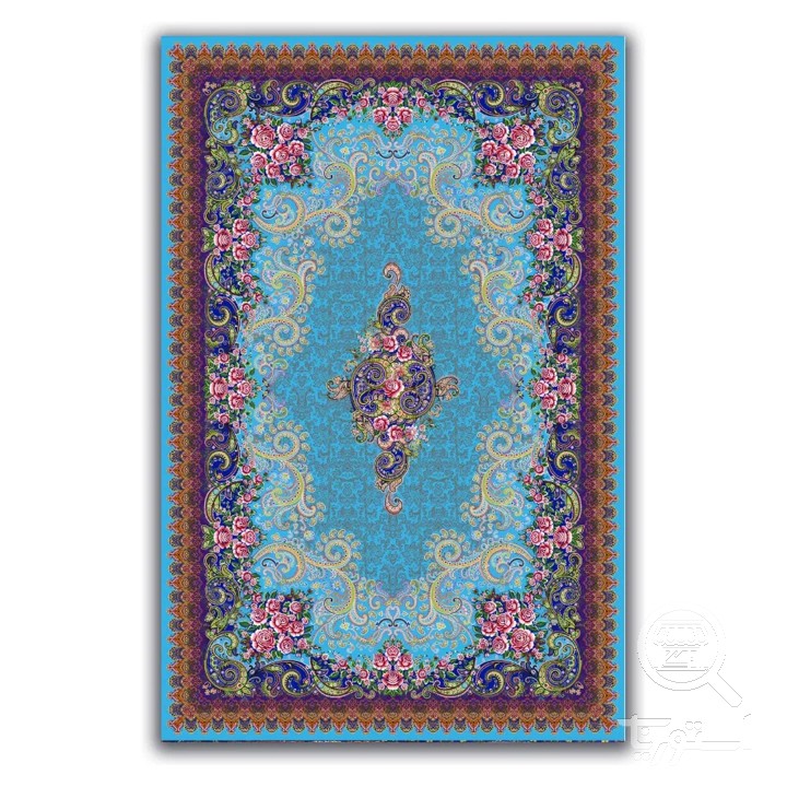فرشینه مخمل ترک طرح گل فرنگ آسمانی کد A4-084