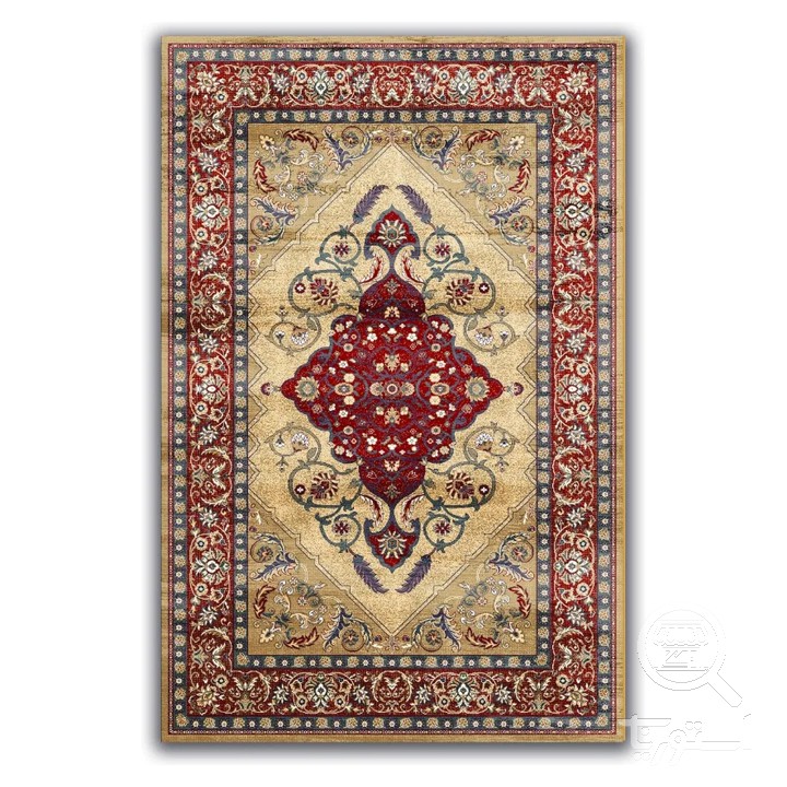 فرشینه مخمل ترک طرح لچک ترنج بادامی کد A4-162