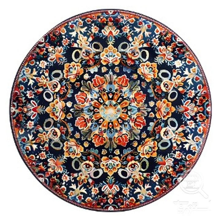 فرشینه گرد مخمل ترک طرح افشان سرمه ای کد D4-191