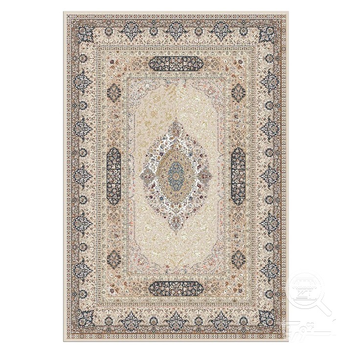 فرشینه مخمل ترک طرح لچک ترنج کرم کد L6-363
