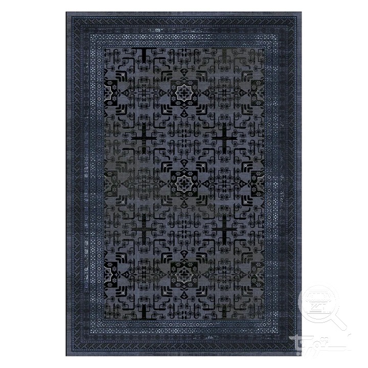فرشینه مخمل ترک طرح هندسی سرمه ای کد L6-236