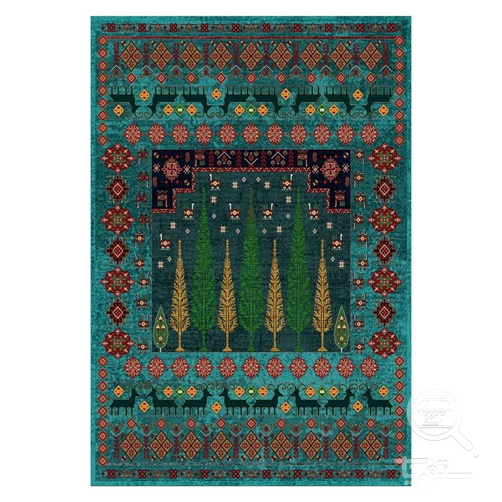فرشینه مخمل ترک طرح منظره فیروزه ای کد L6-289