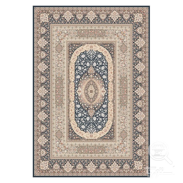 فرشینه مخمل ترک طرح ترنج بیضی سرمه ای کد L6-208