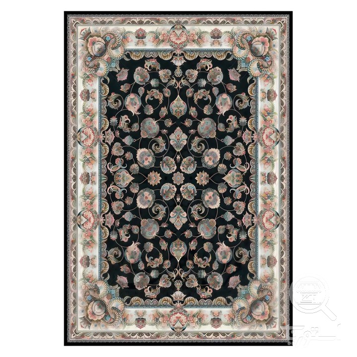 فرشینه مخمل ترک طرح گل فرنگ زغالی کد U9-462