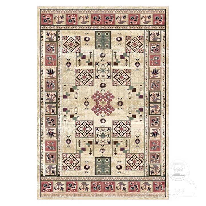فرشینه مخمل ترک طرح خشتی کرم کد L6-428