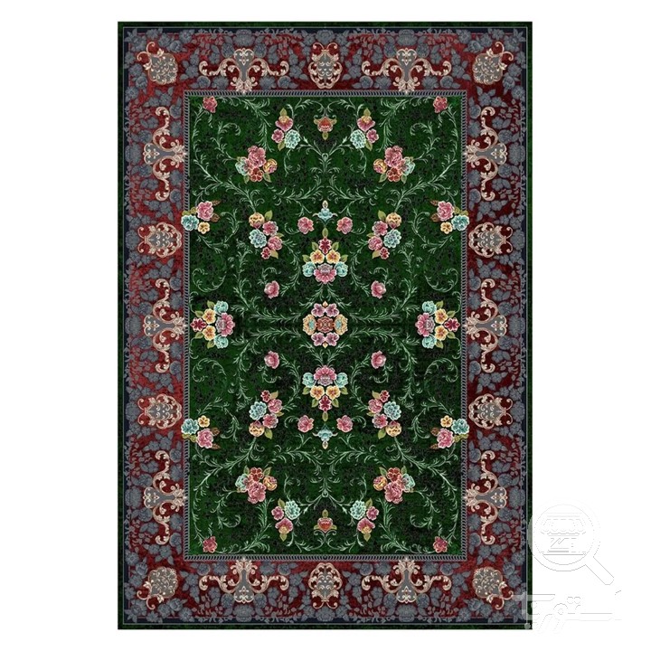 فرشینه مخمل ترک طرح گل فرنگ زمردی کد L8-791