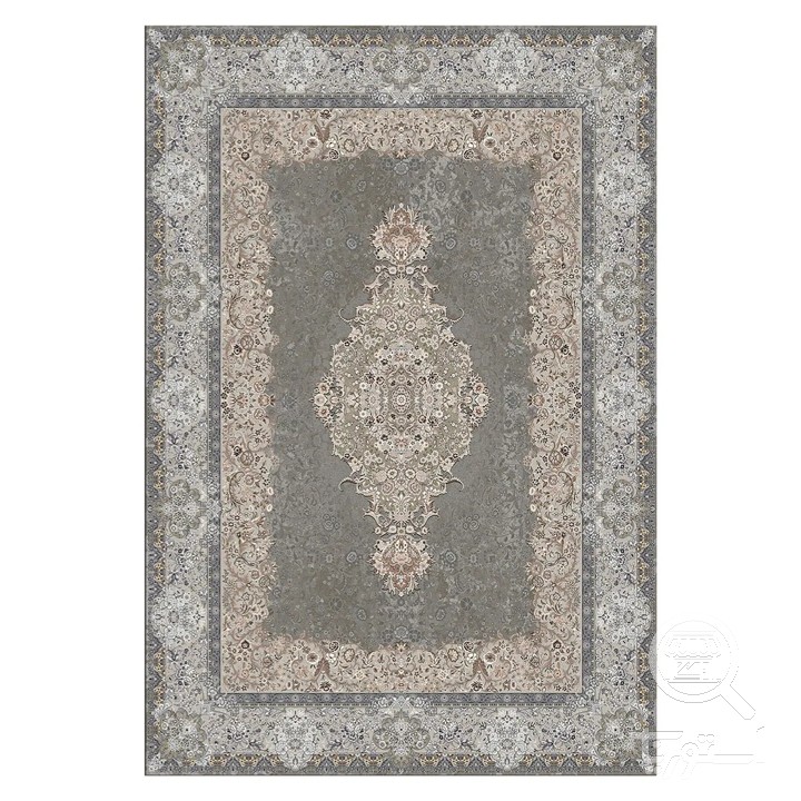 فرشینه مخمل ترک طرح لچک ترنج طوسی کد L6-569