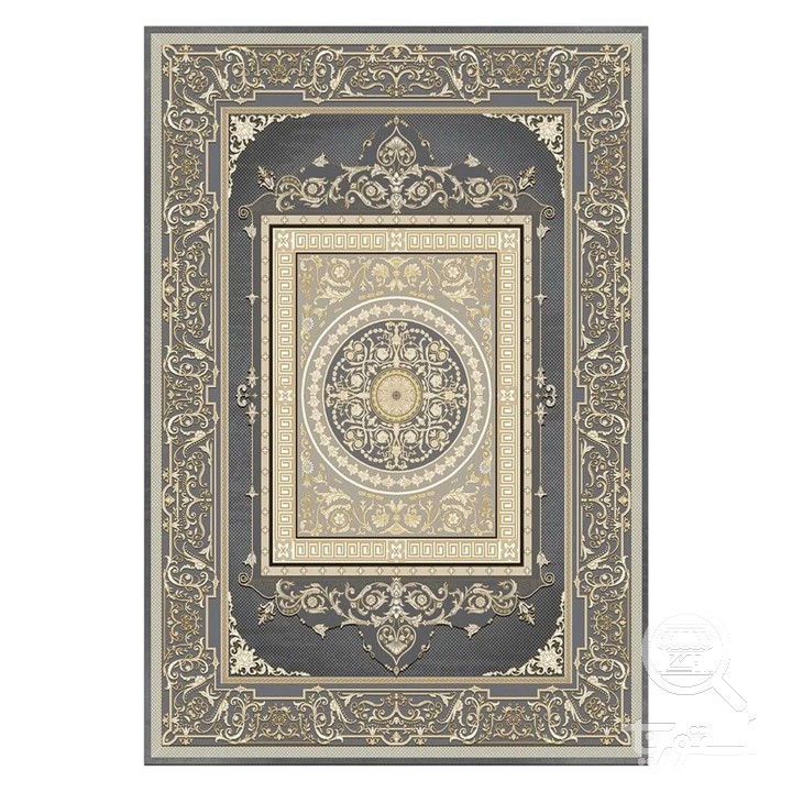 فرشینه مخمل ترک طرح ترنج طوسی کد L8-574