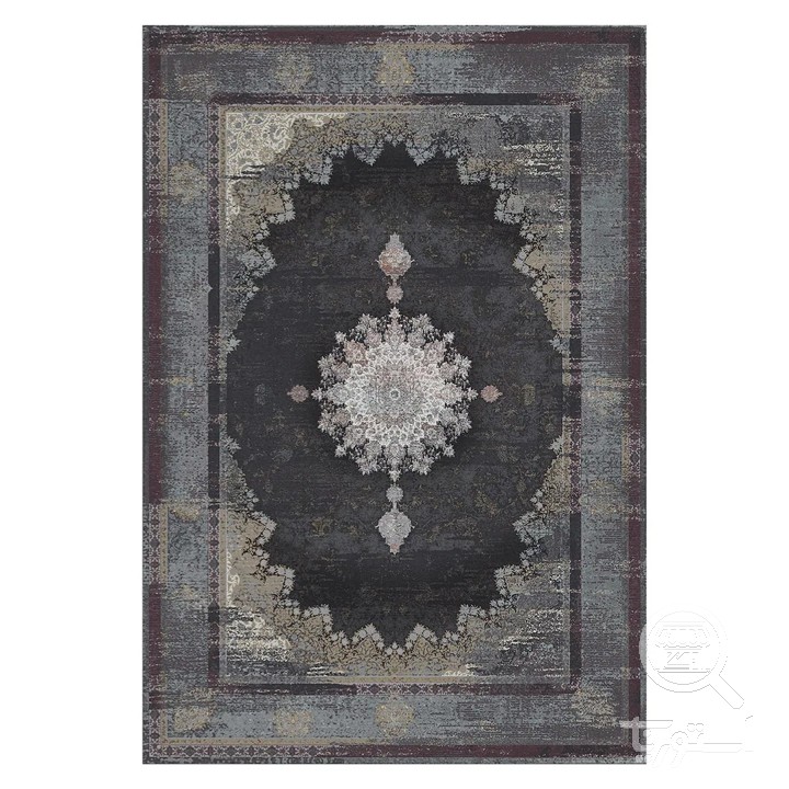 فرشینه مخمل ترک طرح وینتیج زغالی کد L6-561