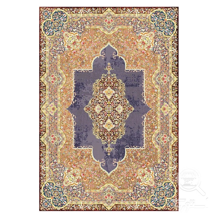 فرشینه مخمل ترک طرح لچک ترنج یاسی کد L6-516
