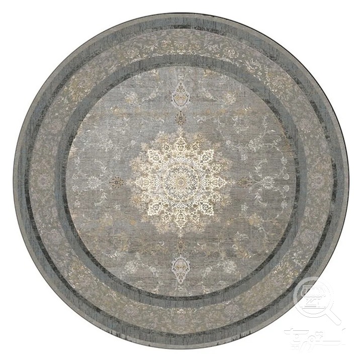 فرشینه گرد مخمل ترک طرح ترنج طوسی کد D8-216