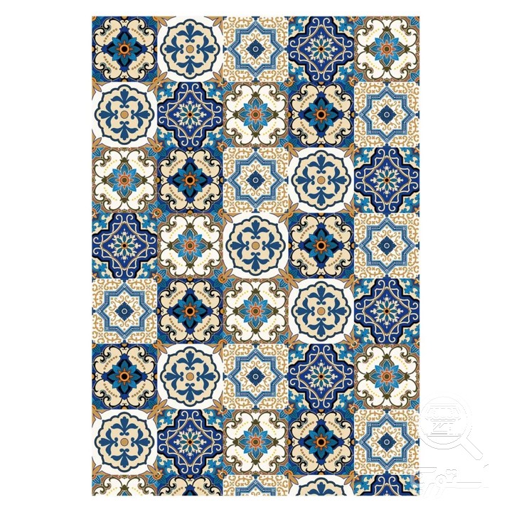 فرشینه مخمل ترک طرح خشتی نیلی کد U5-258