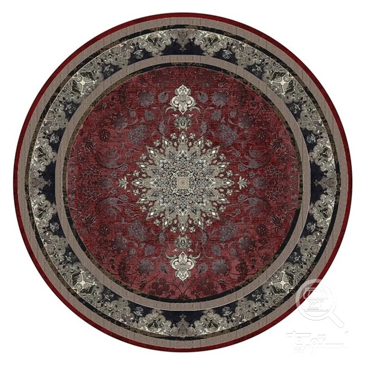فرشینه گرد مخمل ترک طرح ترنج زرشکی کد D8-203