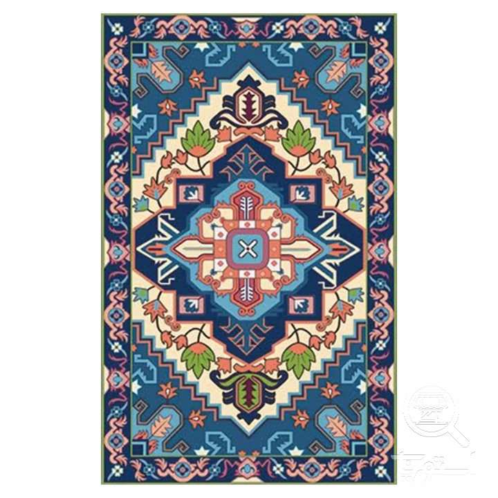 فرشینه مخمل ترک طرح عشایری آبی نفتی کد O163