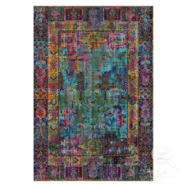 فرشینه مخمل ترک طرح آبستره فیروزه ای کد U5-142