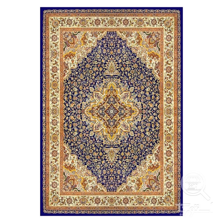 فرشینه مخمل ترک طرح لچک ترنج سرمه ای کد U5-113