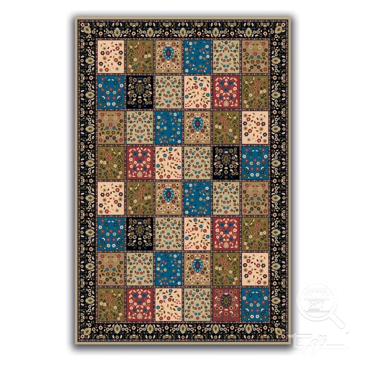 فرشینه مخمل ترک طرح چهل تکه فیروزه ای کد A4-133