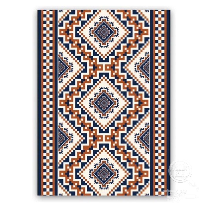 فرشینه مخمل ترک طرح هندسی سرمه ای کد M3-346