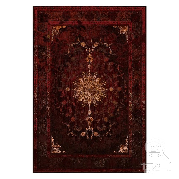 فرشینه مخمل ترک طرح وینتیج شرابی کد L8-702