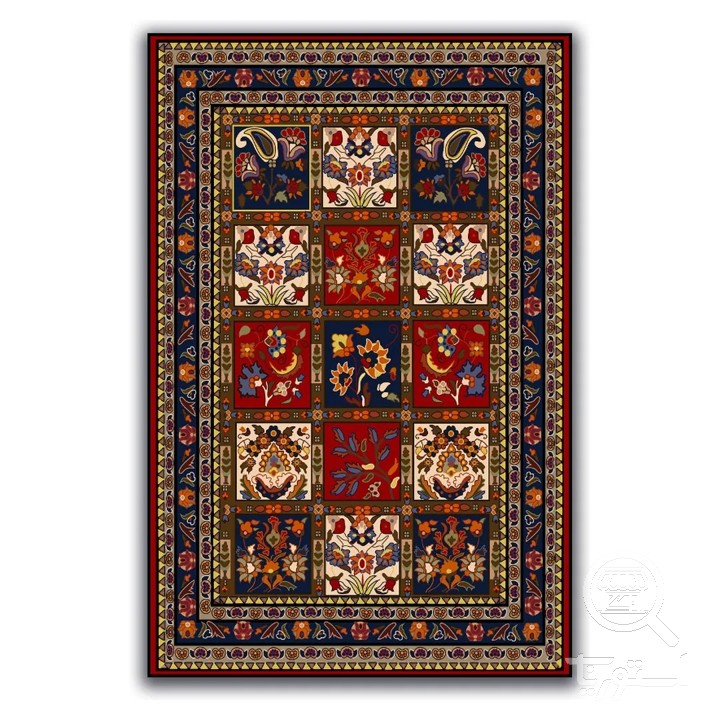 فرشینه مخمل ترک طرح خشتی سرمه ای کد A4-140