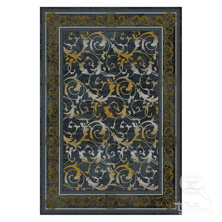 فرشینه مخمل ترک طرح اسلیمی سرمه ای کد L6-312