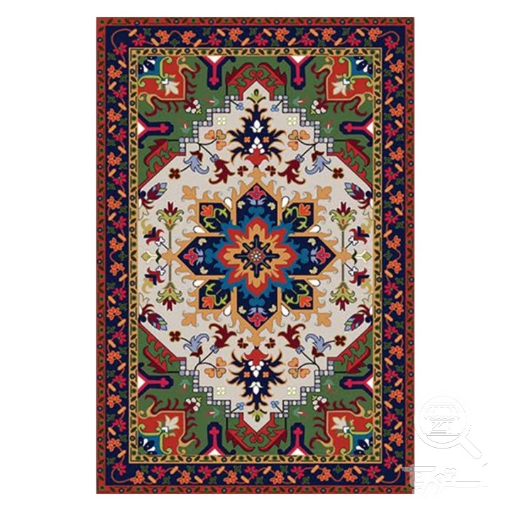 فرشینه مخمل ترک طرح عشایری سبز رنگین کد O138