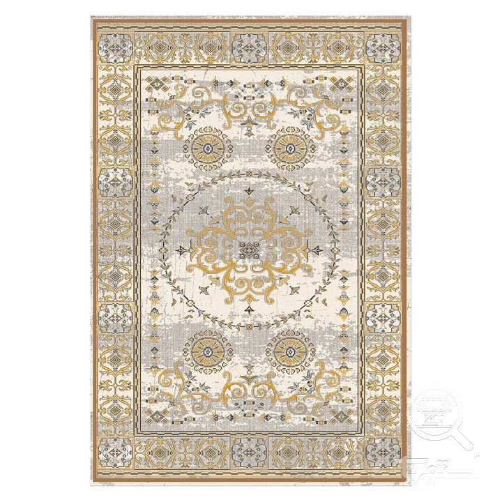 فرشینه مخمل ترک طرح اسلیمی خردلی کد L6-368