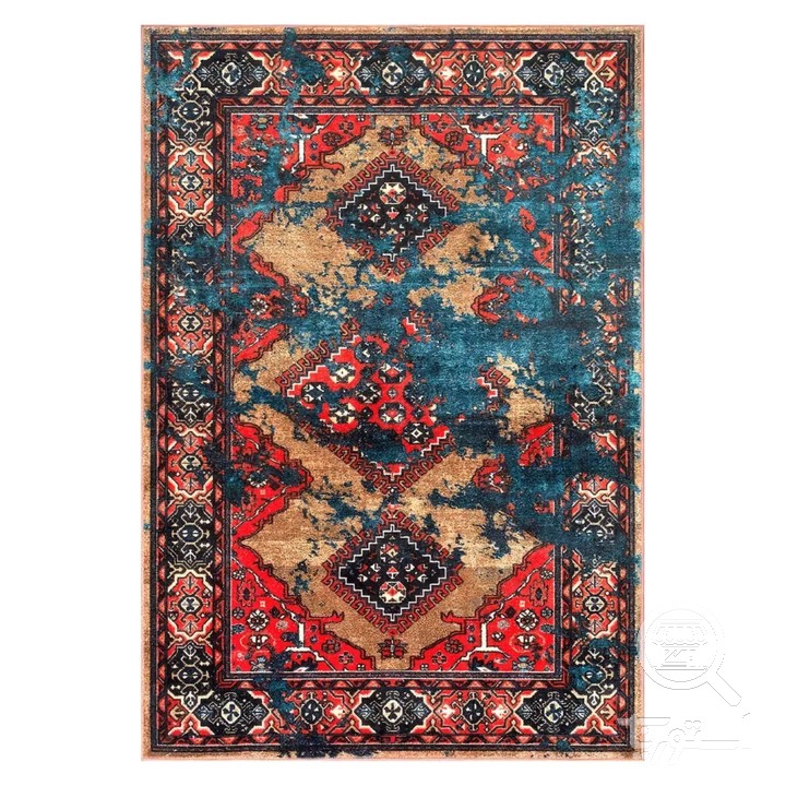 فرشینه مخمل ترک طرح وینتیج فیروزه ای کد U5-124