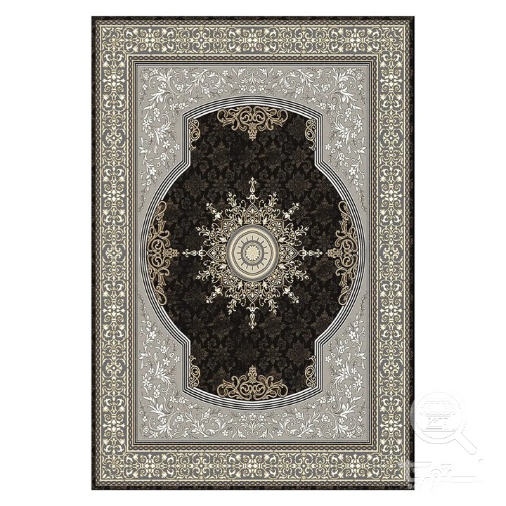 فرشینه مخمل ترک طرح قابی زغالی کد L6-505