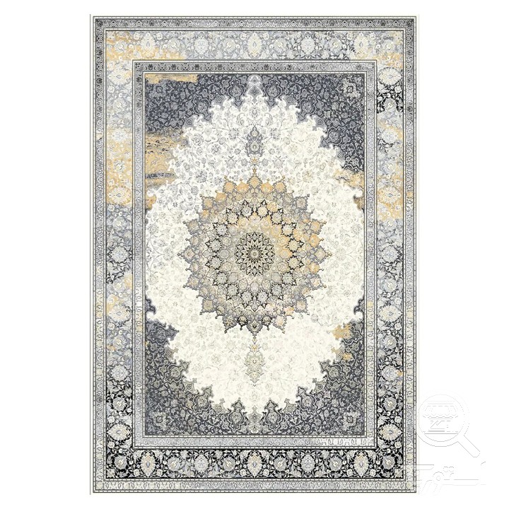 فرشینه مخمل ترک طرح ترنج زغالی کد L6-127