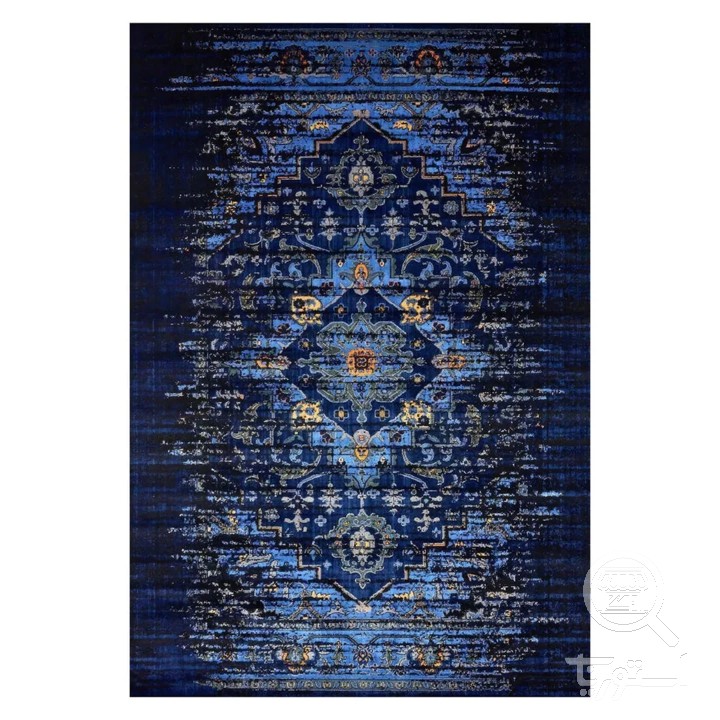 فرشینه مخمل ترک طرح وینتیج سرمه ای کد U5-179