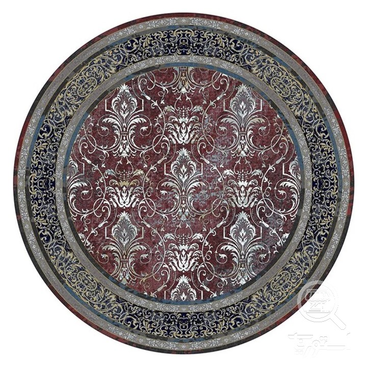 فرشینه گرد مخمل ترک طرح افشان عنابی کد D8-205