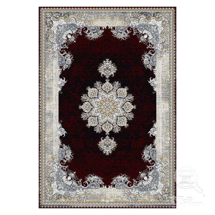 فرشینه مخمل ترک طرح لچک ترنج عنابی کد L6-126