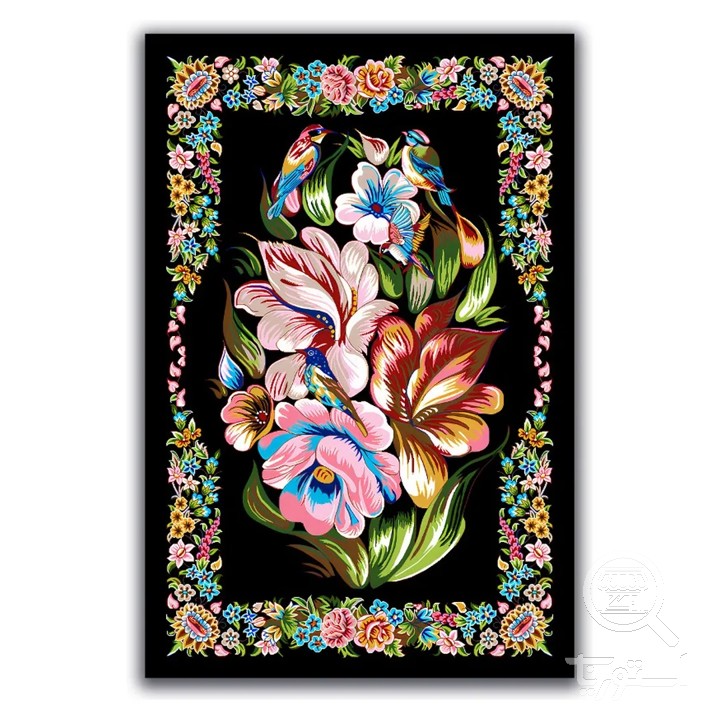 فرشینه مخمل ترک طرح گل فرنگ زغالی کد A4-017