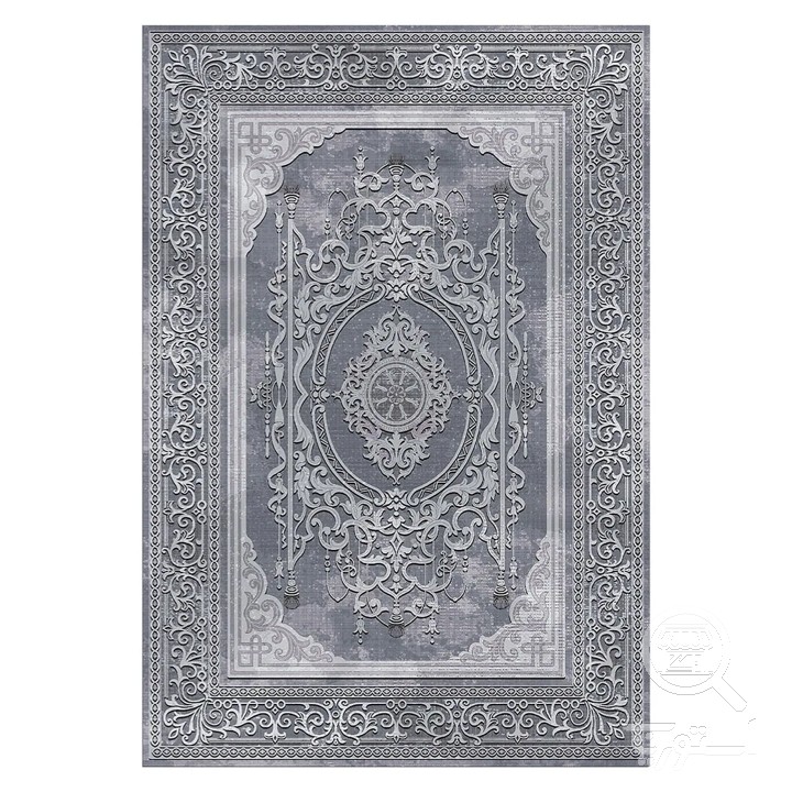 فرشینه مخمل ترک طرح مرمر نقره ای کد L6-485