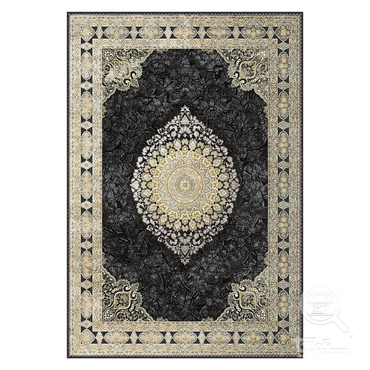 فرشینه مخمل ترک طرح لچک ترنج زغالی کد L6-419