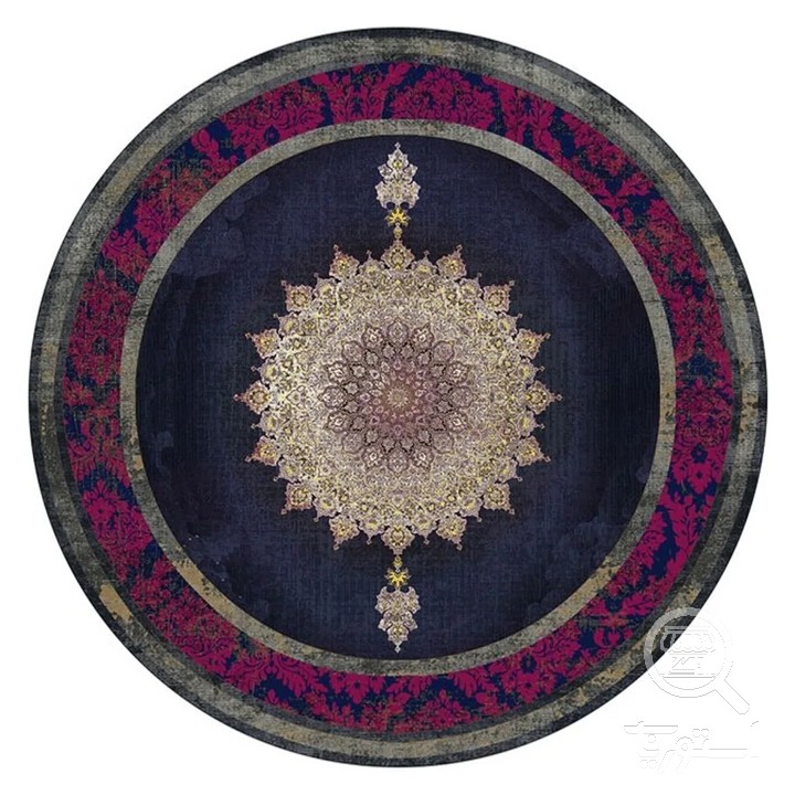 فرشینه گرد مخمل ترک طرح شمسه نیلی کد D8-237
