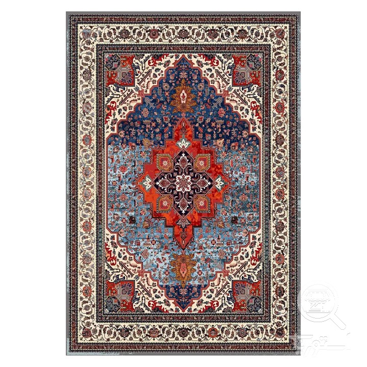 فرشینه مخمل ترک طرح لچک ترنج آسمانی کد L6-279