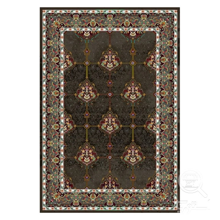 فرشینه مخمل ترک طرح خشتی زغالی کد L8-699