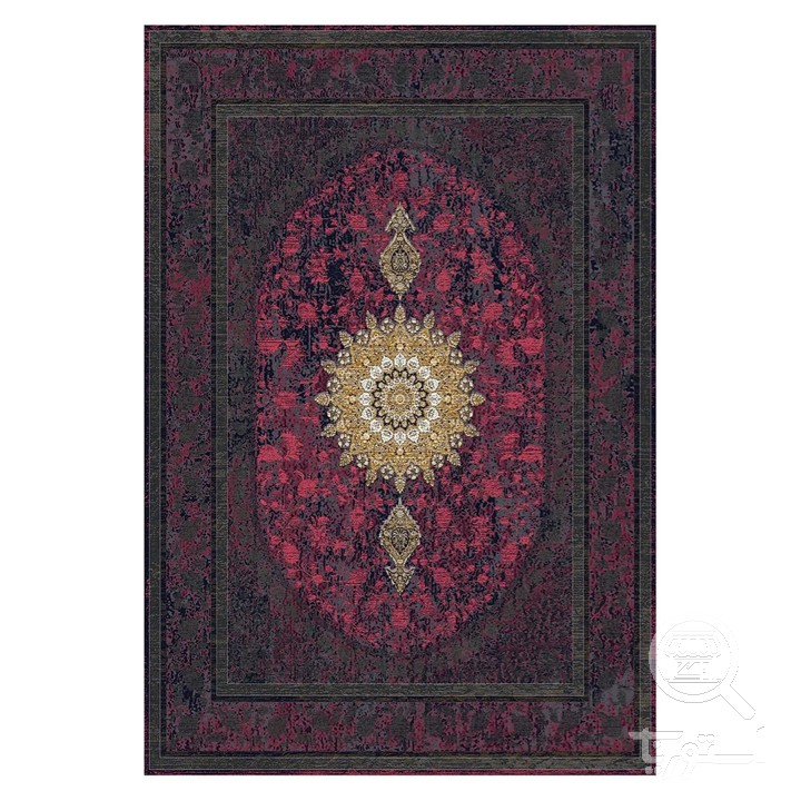 فرشینه مخمل ترک طرح شمسه عنابی کد L6-132