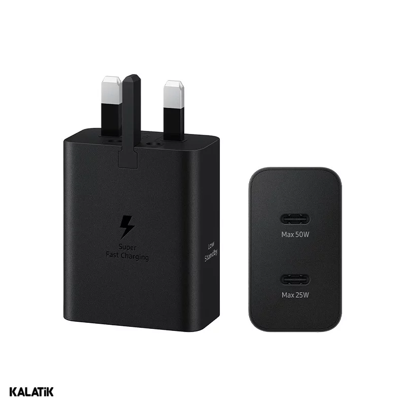 شارژر دیواری 50W سامسونگ کیفیت ++A مدل EP-T5020 دو پورت سه پین دارای NFC به همراه کابل USB-C به USB-C-شارسل