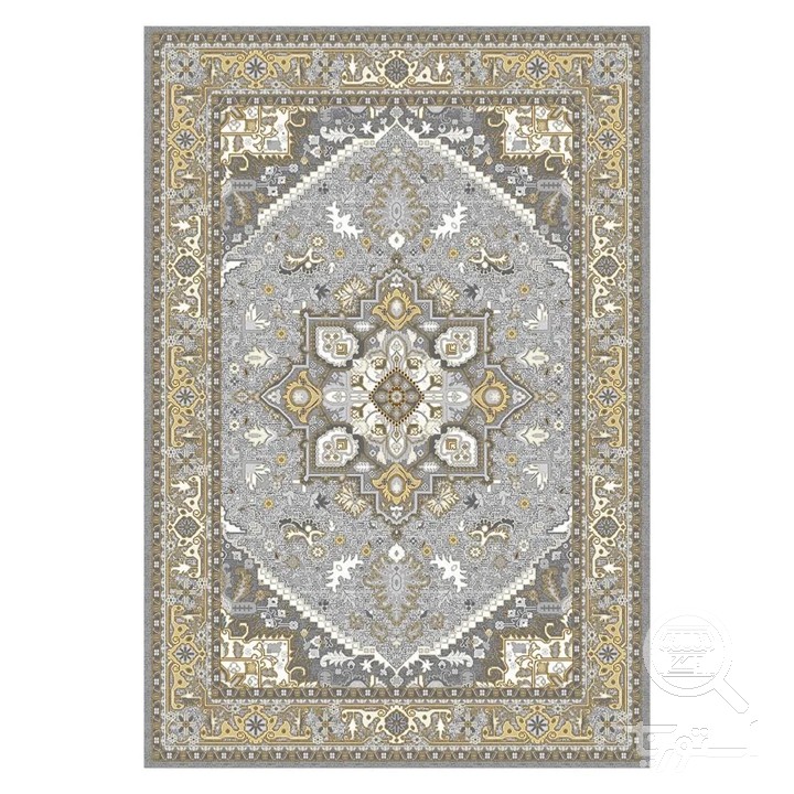 فرشینه مخمل ترک طرح هندسی خردلی کد U9-559