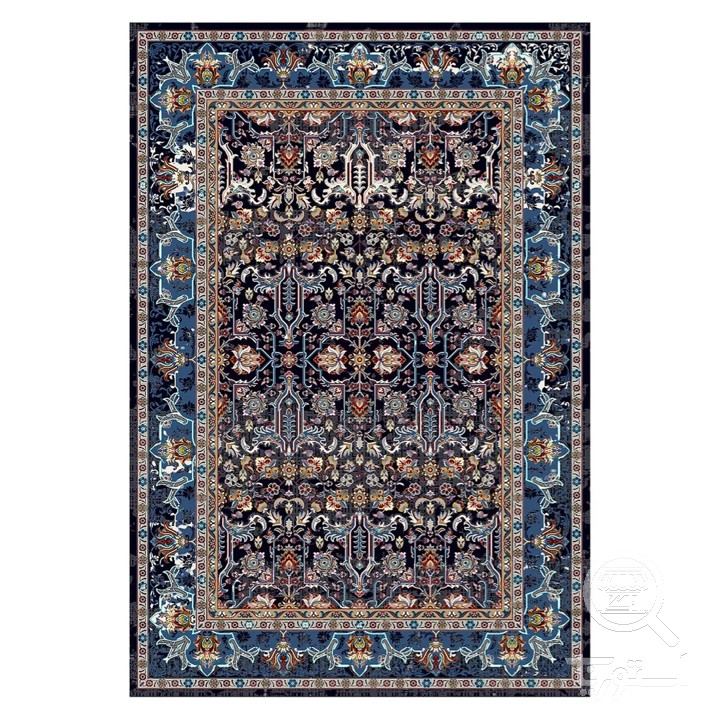 فرشینه مخمل ترک طرح ماهی درهم سرمه ای کد L6-366