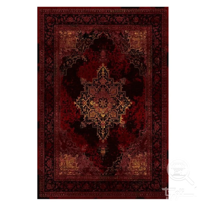 فرشینه مخمل ترک طرح ترنج عنابی کد L8-718